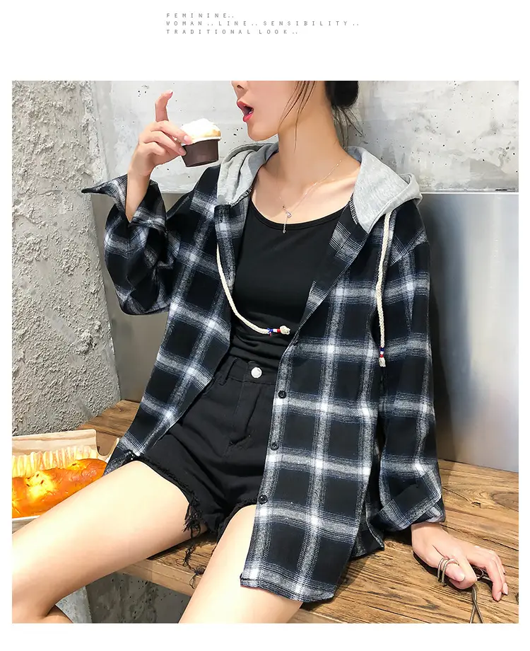 2024 Hooded Plaid Long Sleeve Women's Coat — feature 26