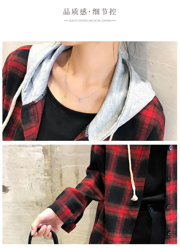 2024 Hooded Plaid Long Sleeve Women's Coat — feature 27
