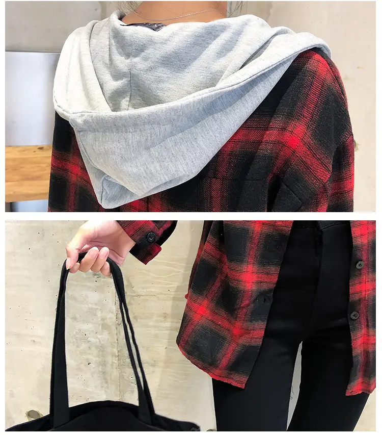 2024 Hooded Plaid Long Sleeve Women's Coat — feature 28