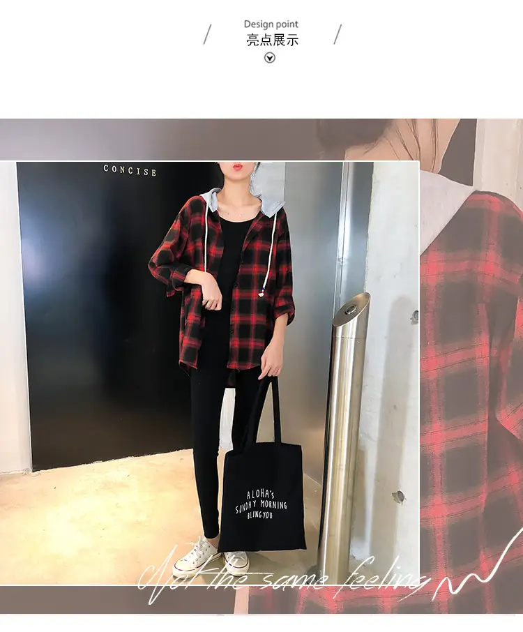 2024 Hooded Plaid Long Sleeve Women's Coat — feature 3