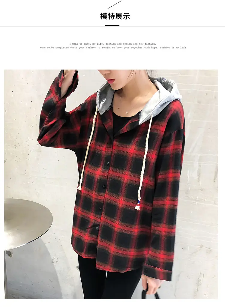 2024 Hooded Plaid Long Sleeve Women's Coat — feature 9