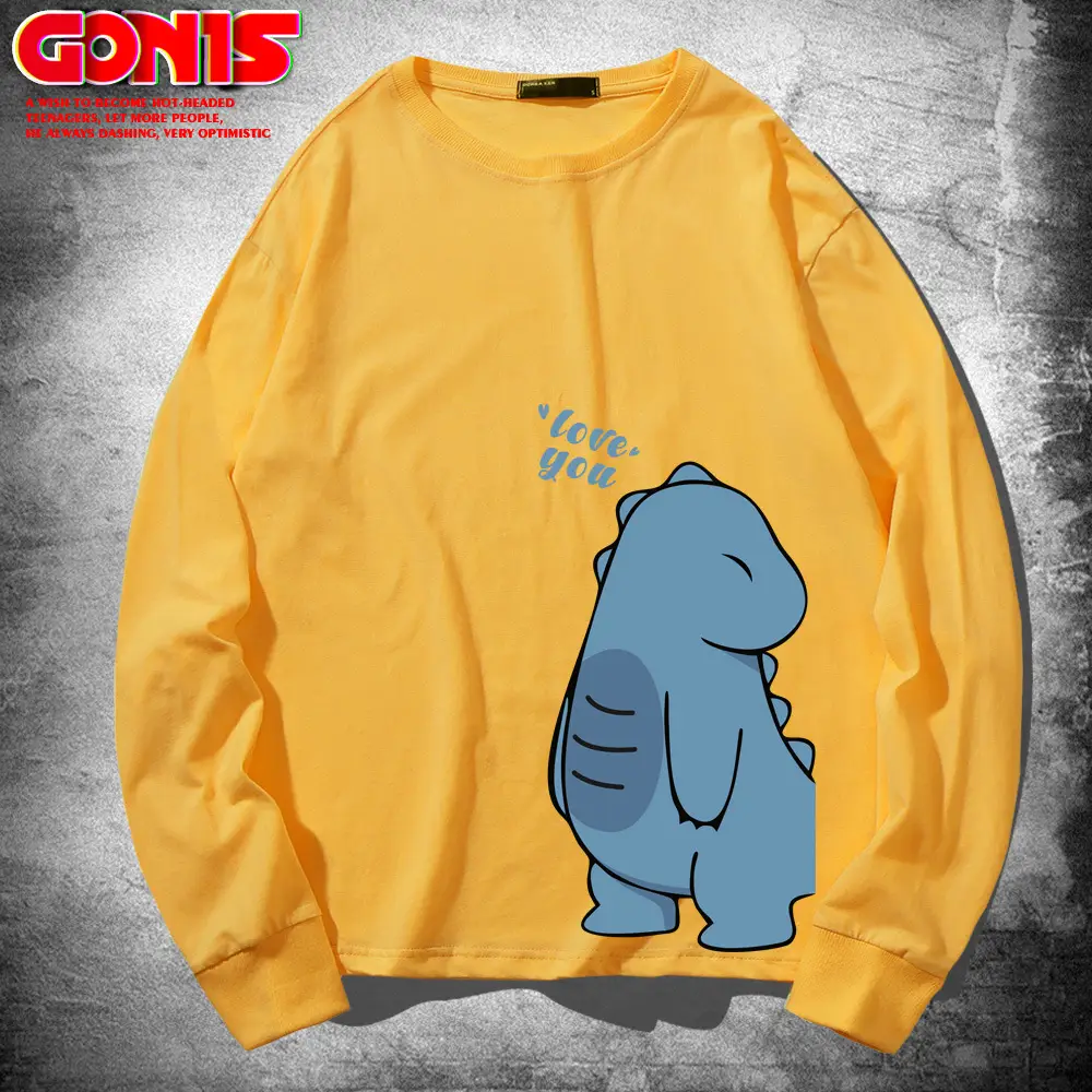Hippo Dinosaur Long Sleeve Yellow T-Shirt - Image 20