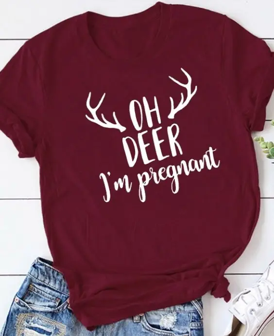 Women Red T-Shirt OH DEER I'm Pregnant
