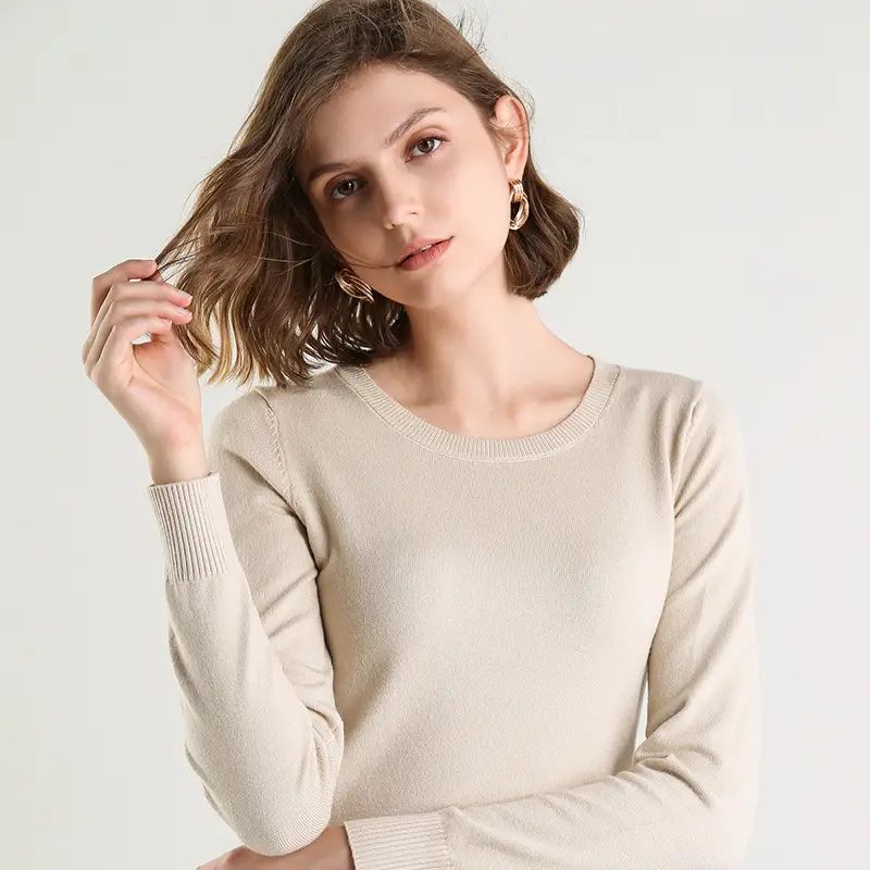 Women's 2019 Round Neck Sweater Top Soft High Elastic Base Shirt - Image 17