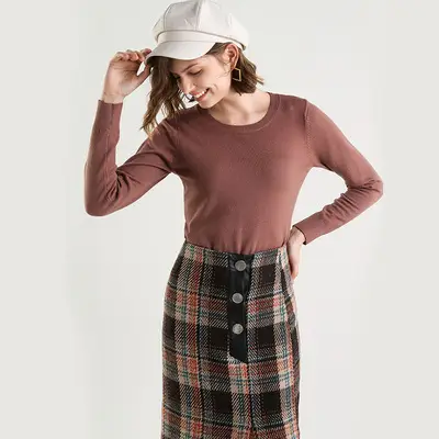 Women's 2019 Round Neck Sweater Top Soft High Elastic Base Shirt - Image 14