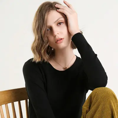 Women's 2019 Round Neck Sweater Top Soft High Elastic Base Shirt - Image 3