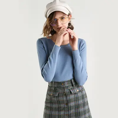 Women's 2019 Round Neck Sweater Top Soft High Elastic Base Shirt - Image 4