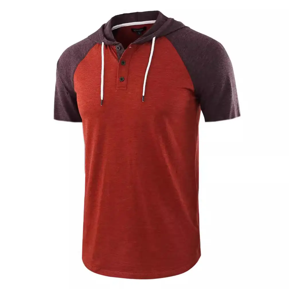 Men Grey Hooded T-Shirt Short Sleeve Cotton