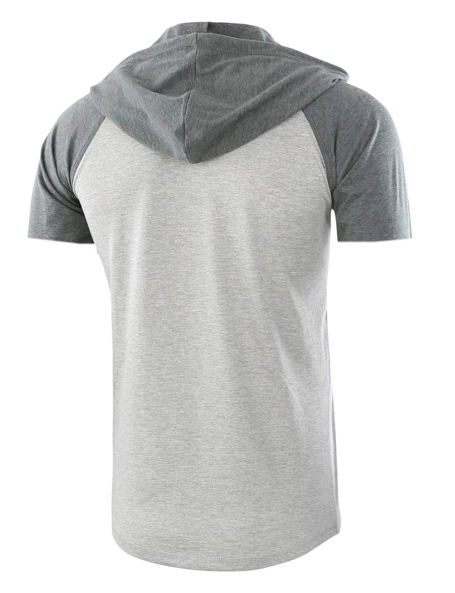 Men Grey Hooded T-Shirt Short Sleeve Cotton — feature 2