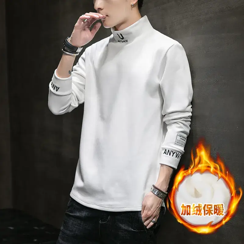 Men's Black Fleece Lined Long Sleeve T-Shirt with Embroidered Details - Image 6