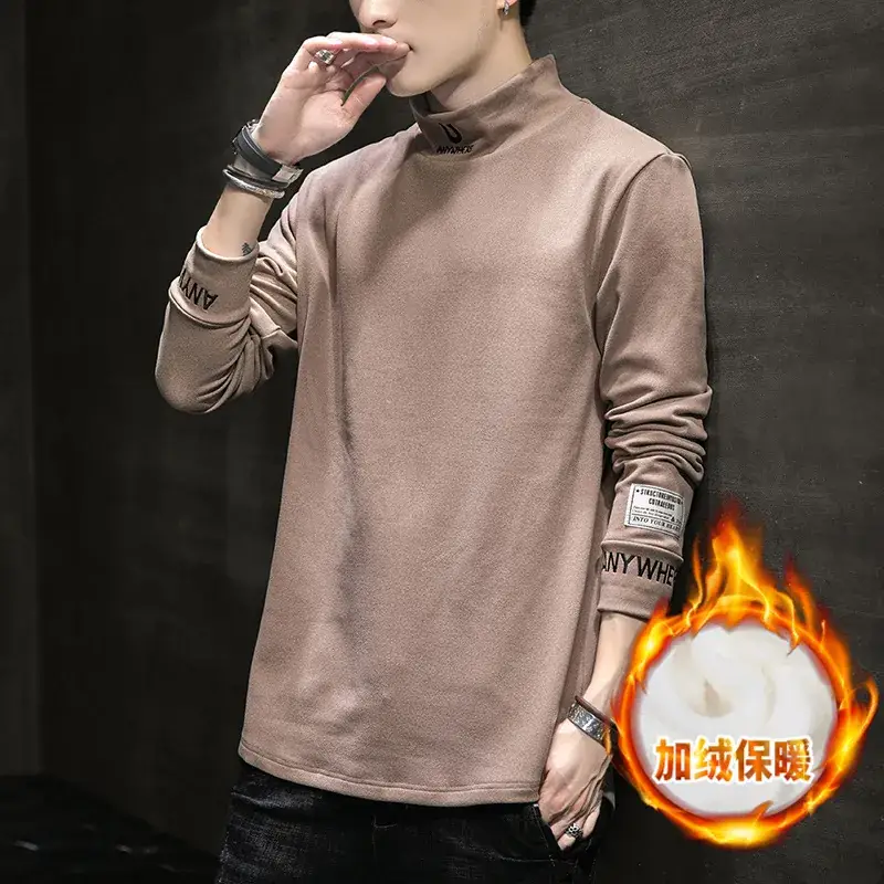 Men's Black Fleece Lined Long Sleeve T-Shirt with Embroidered Details - Image 8