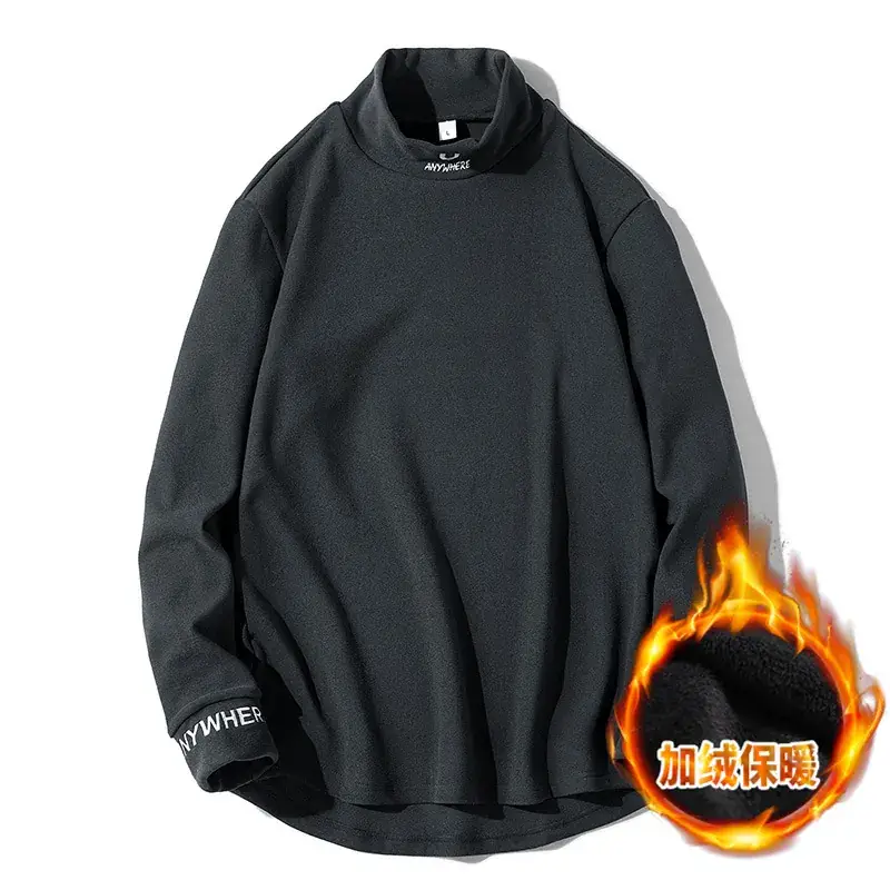 Men's Black Fleece Lined Long Sleeve T-Shirt with Embroidered Details - Image 3