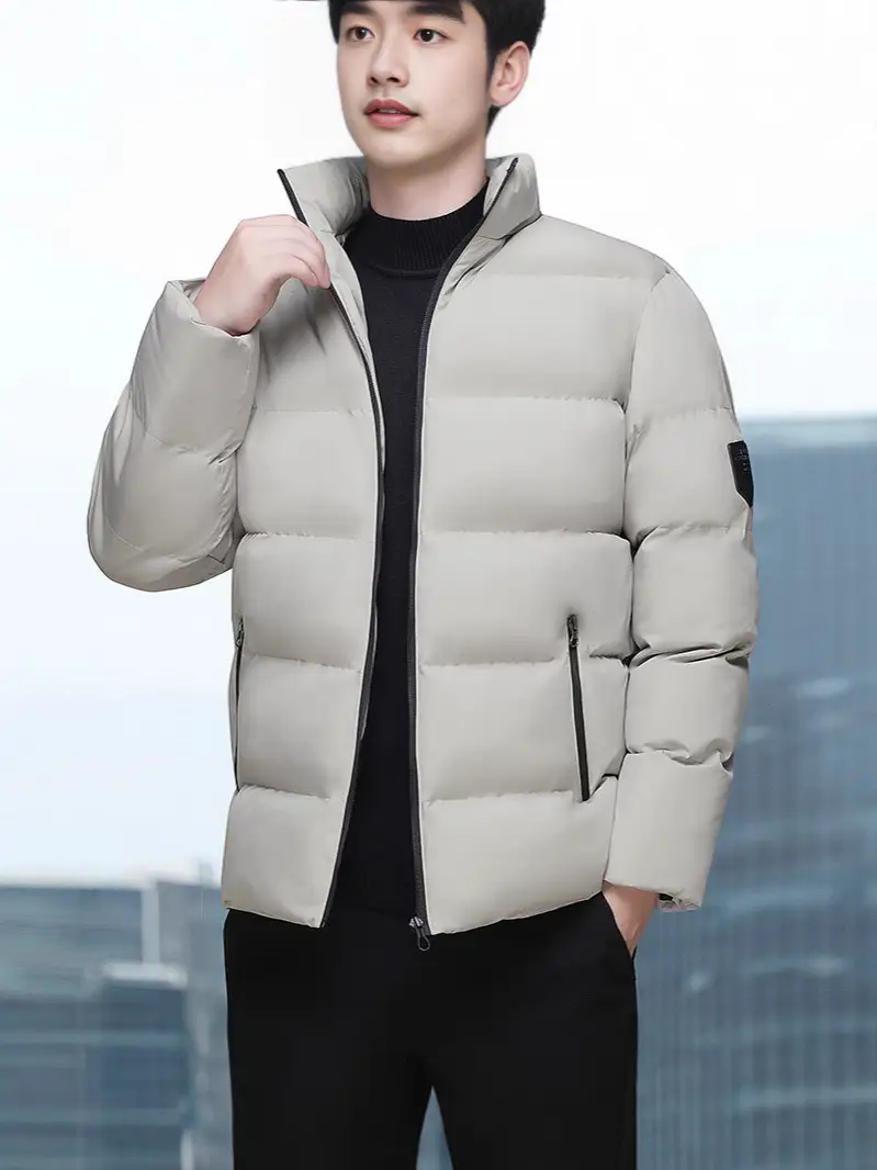 Men's White Fleece Puffer Jacket Slim Fit Winter Wear - Image 11