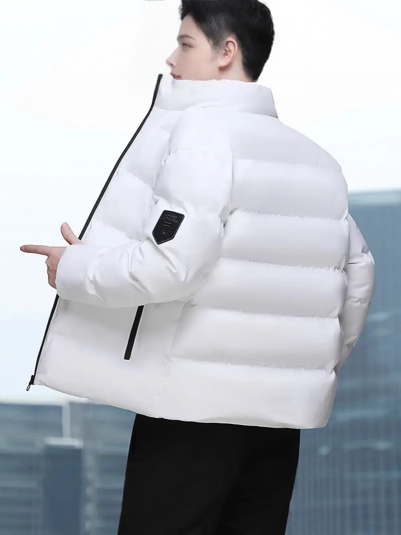 Men's White Fleece Puffer Jacket Slim Fit Winter Wear - Image 12