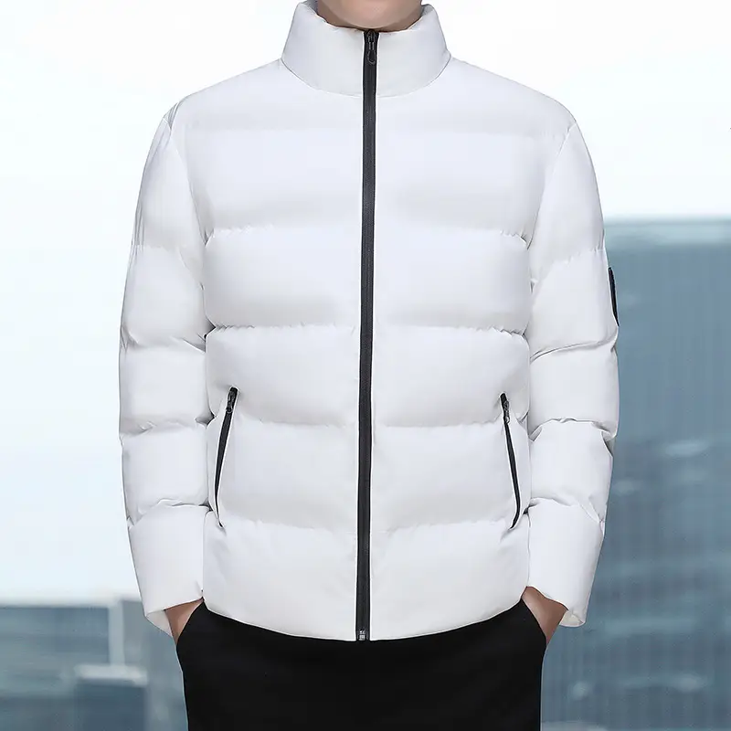 Men's White Fleece Puffer Jacket Slim Fit Winter Wear - Image 4