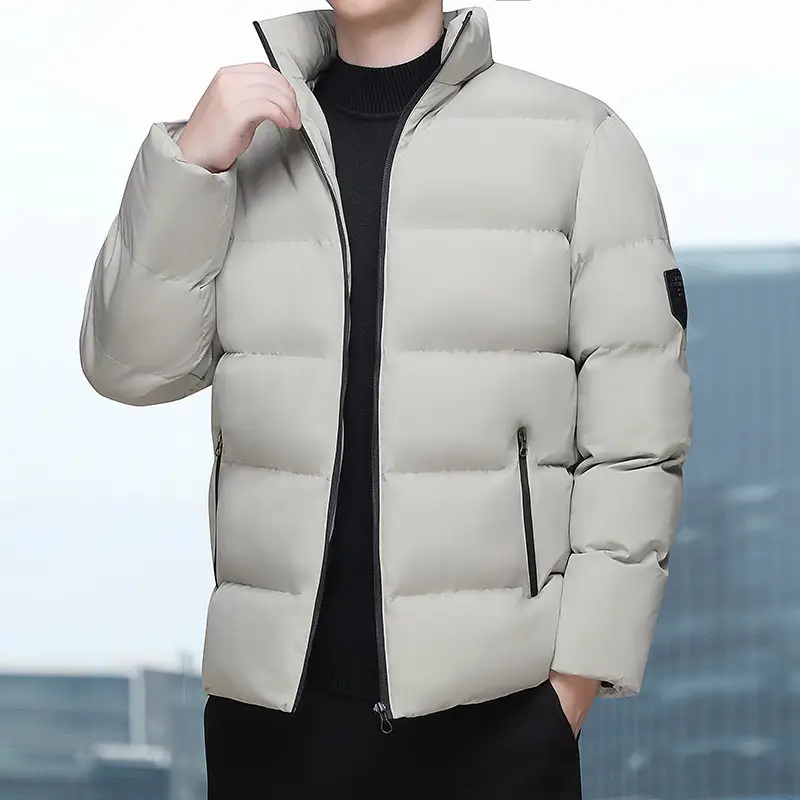 Men's White Fleece Puffer Jacket Slim Fit Winter Wear - Image 6