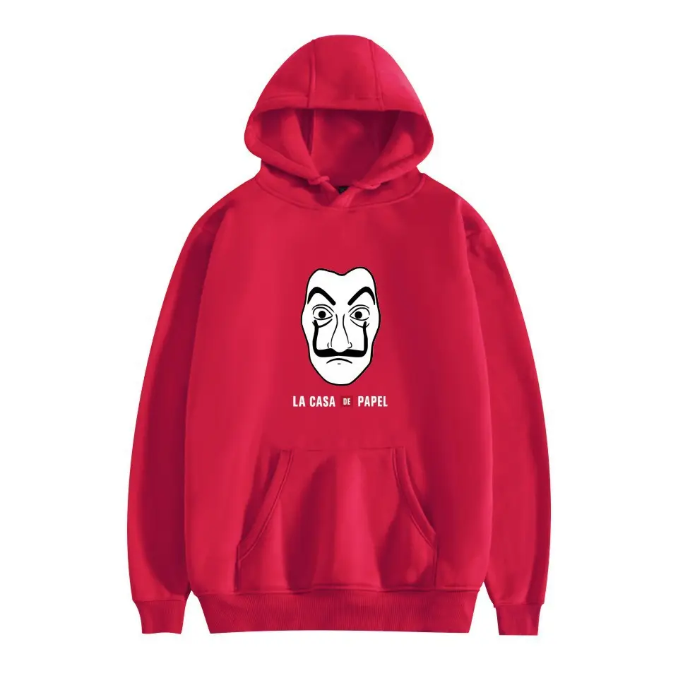 Red Printed Hooded Sweatshirt for Men Women New Perimeter Paper Money Heist - Image 12