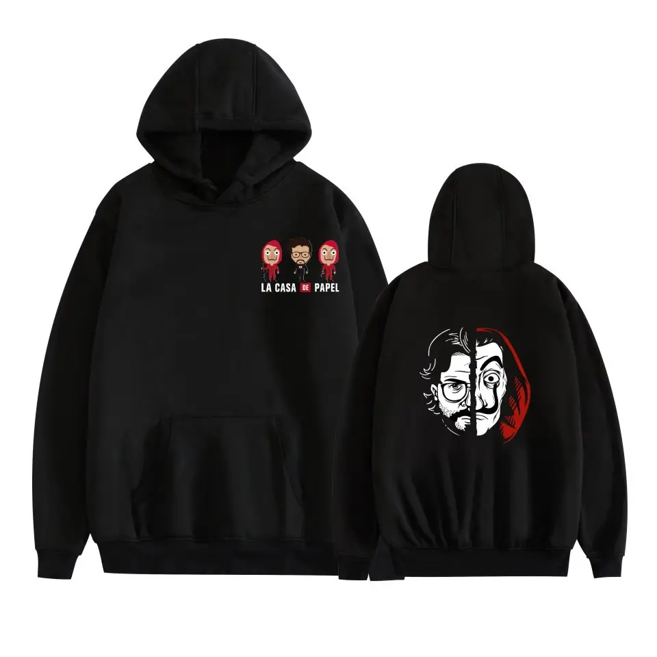 Red Printed Hooded Sweatshirt for Men Women New Perimeter Paper Money Heist - Image 24