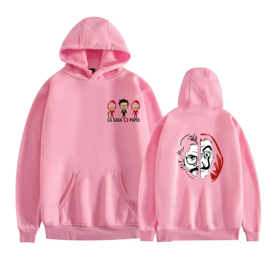 Red Printed Hooded Sweatshirt for Men Women New Perimeter Paper Money Heist - Image 28