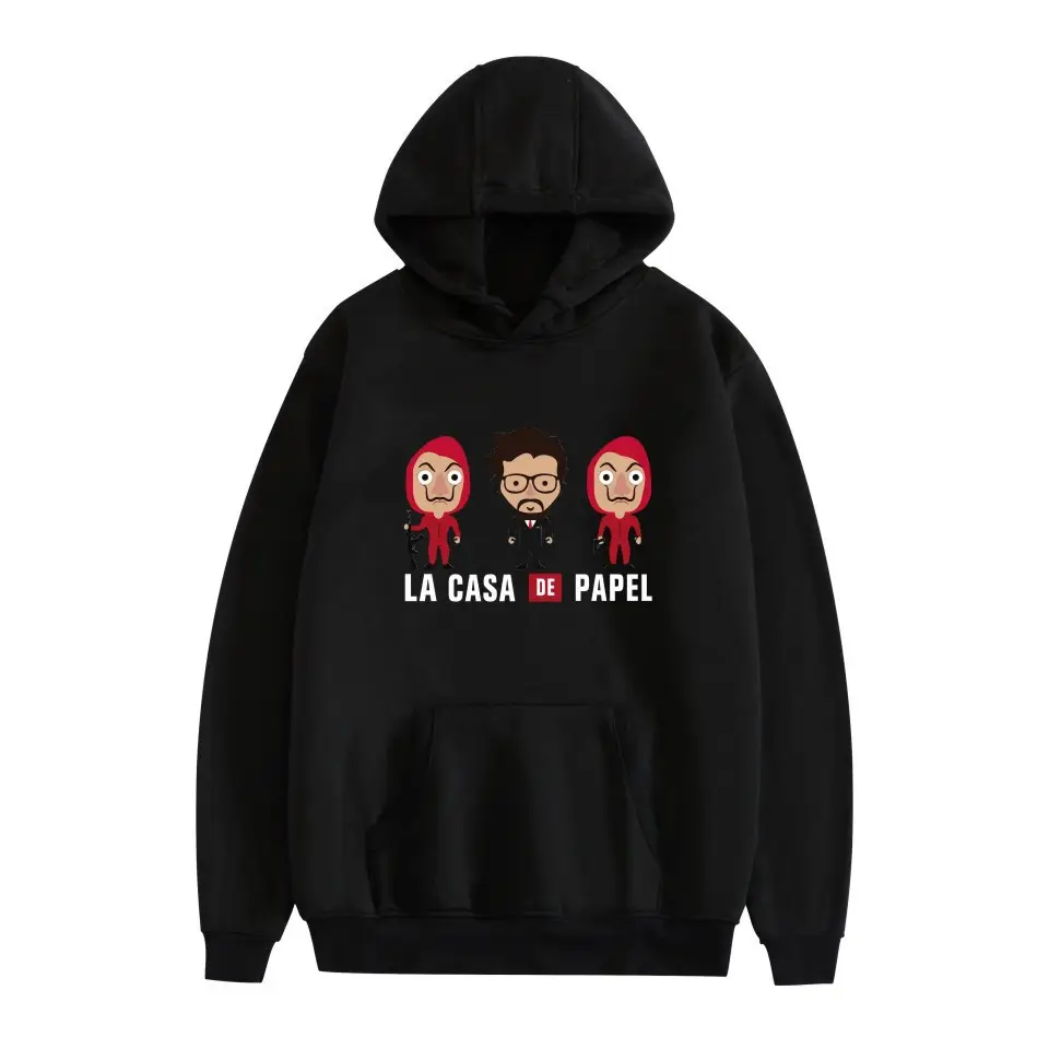 Red Printed Hooded Sweatshirt for Men Women New Perimeter Paper Money Heist - Image 30