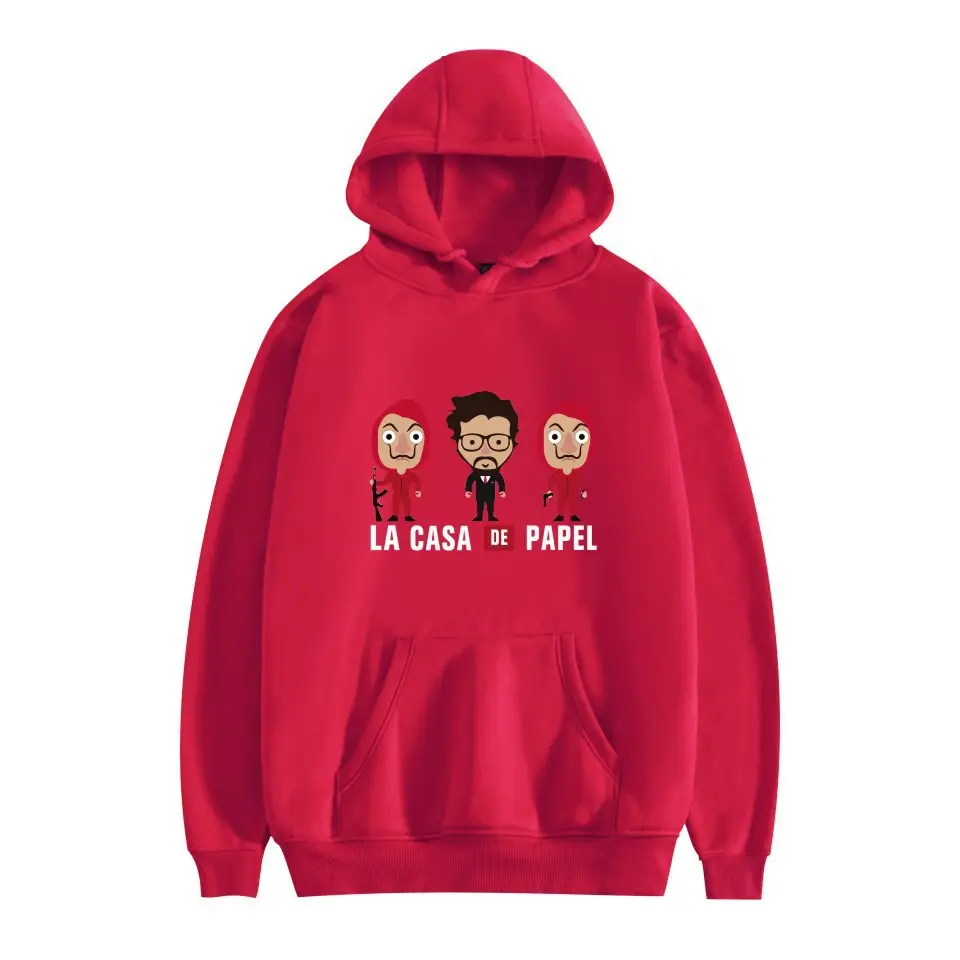 Red Printed Hooded Sweatshirt for Men Women New Perimeter Paper Money Heist - Image 35