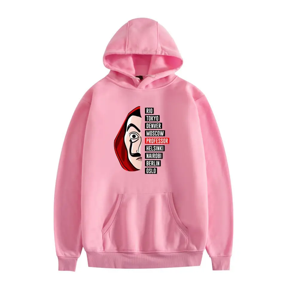 Red Printed Hooded Sweatshirt for Men Women New Perimeter Paper Money Heist - Image 5