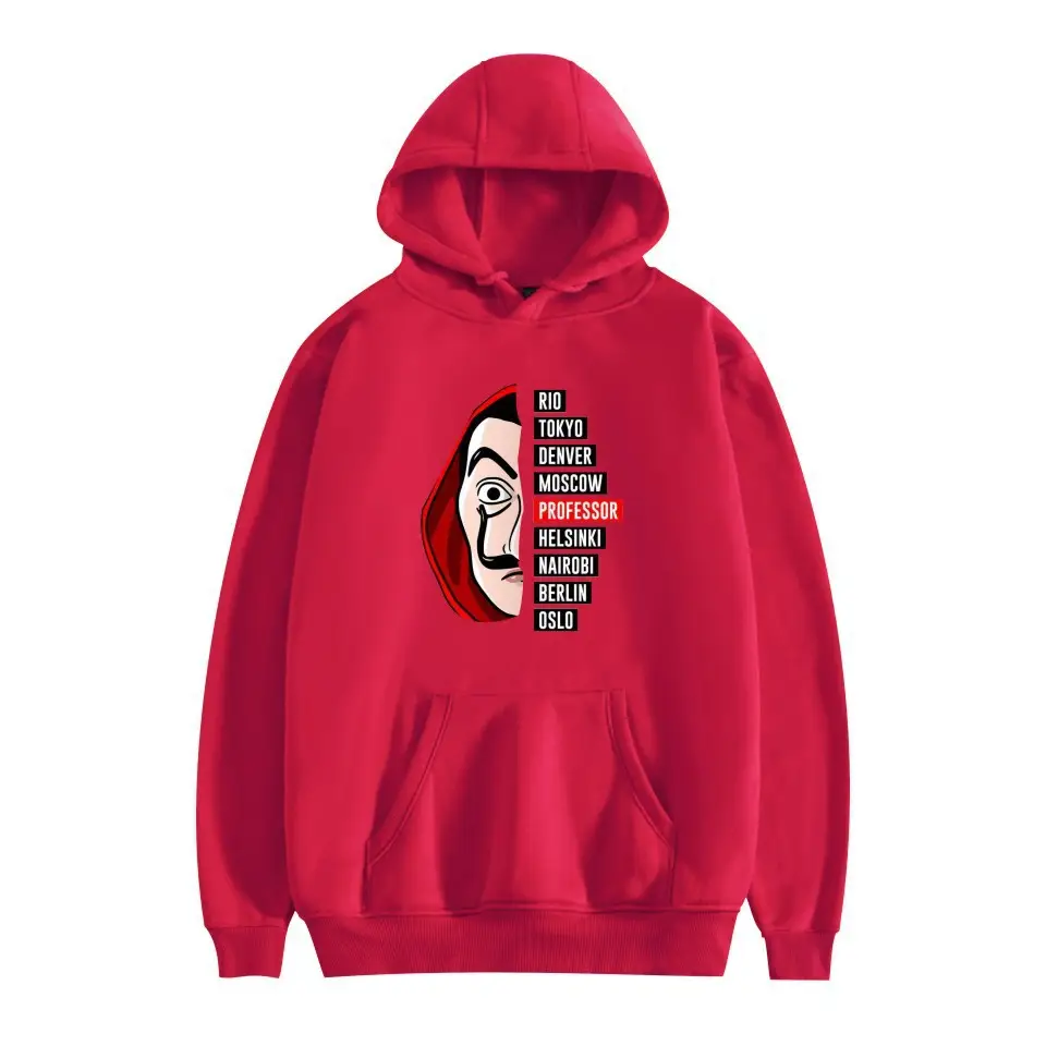 Red Printed Hooded Sweatshirt for Men Women New Perimeter Paper Money Heist - Image 6