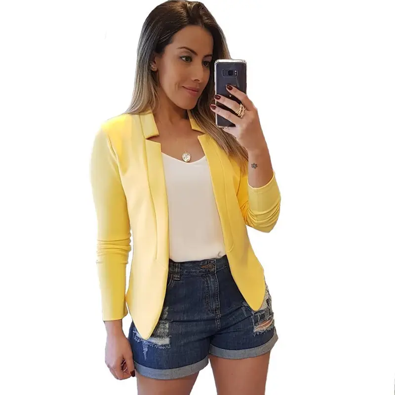 Women's 2024 Red Solid Color Casual Professional Small Suit Jacket Top Cardigan - Image 17