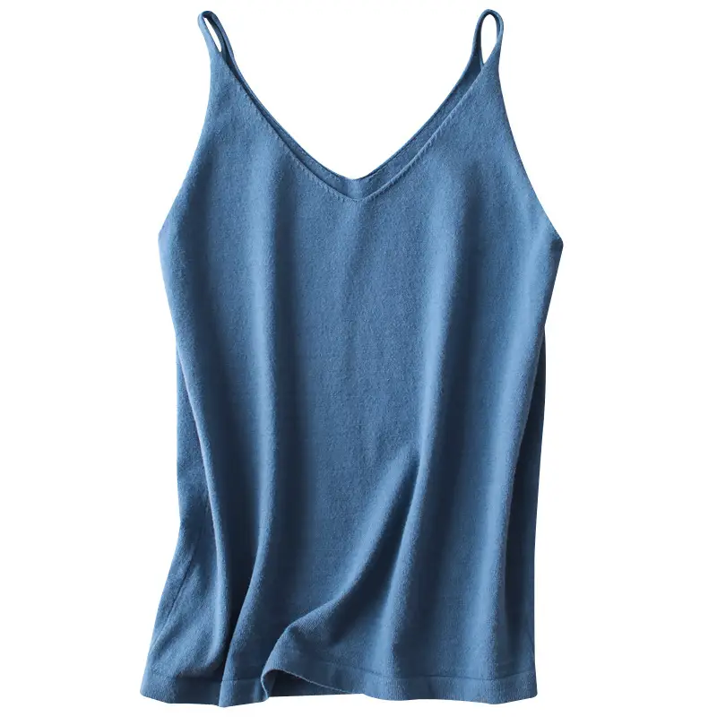 Women's Knitted Sleeveless V-Neck Top Tan Autumn 2019 - Image 15