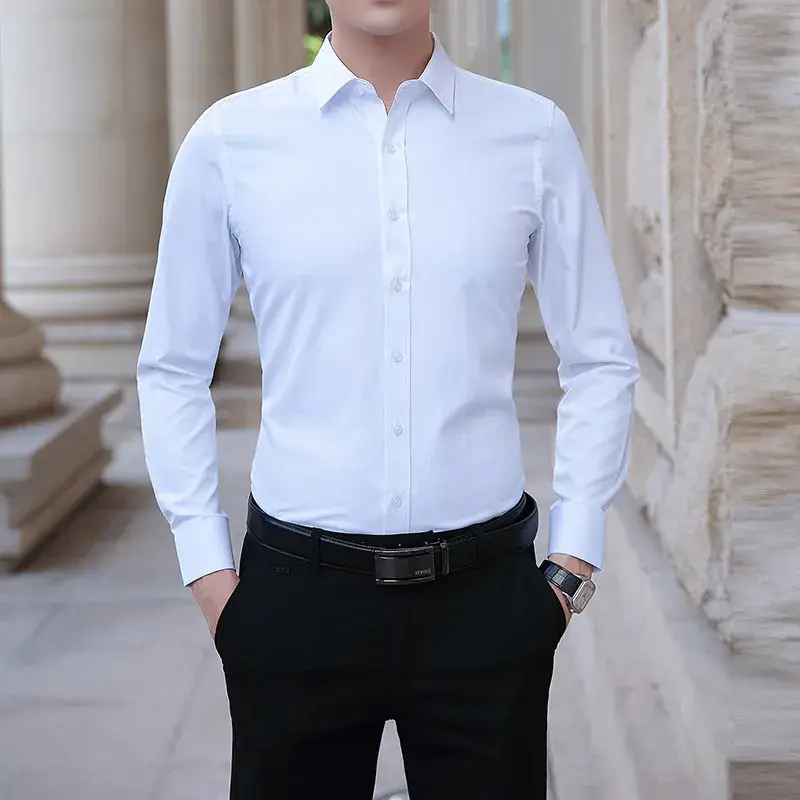 Men's Super Size Long Sleeve White Shirt Business Casual - Image 8