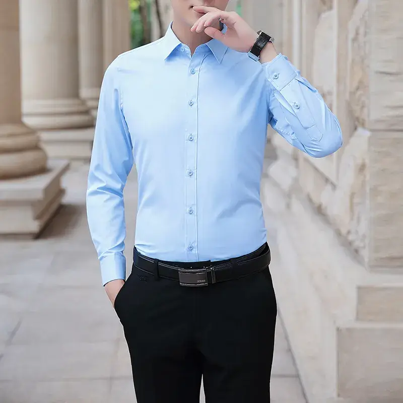 Men's Super Size Long Sleeve White Shirt Business Casual - Image 3