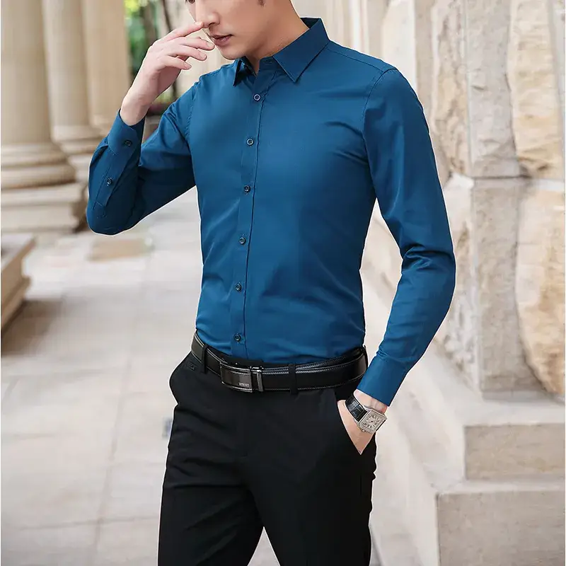Men's Super Size Long Sleeve White Shirt Business Casual - Image 7