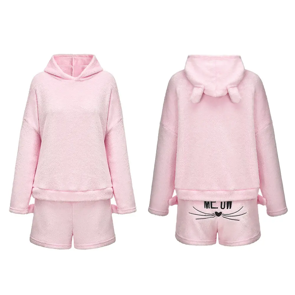 2018 Winter Cat Embroidered Plush Pajamas Set - Image 2