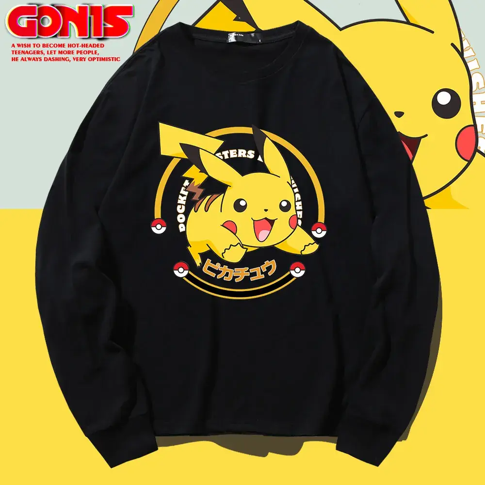 Pikachu Graphic Sweatshirt Red Cotton Long Sleeve - Image 11