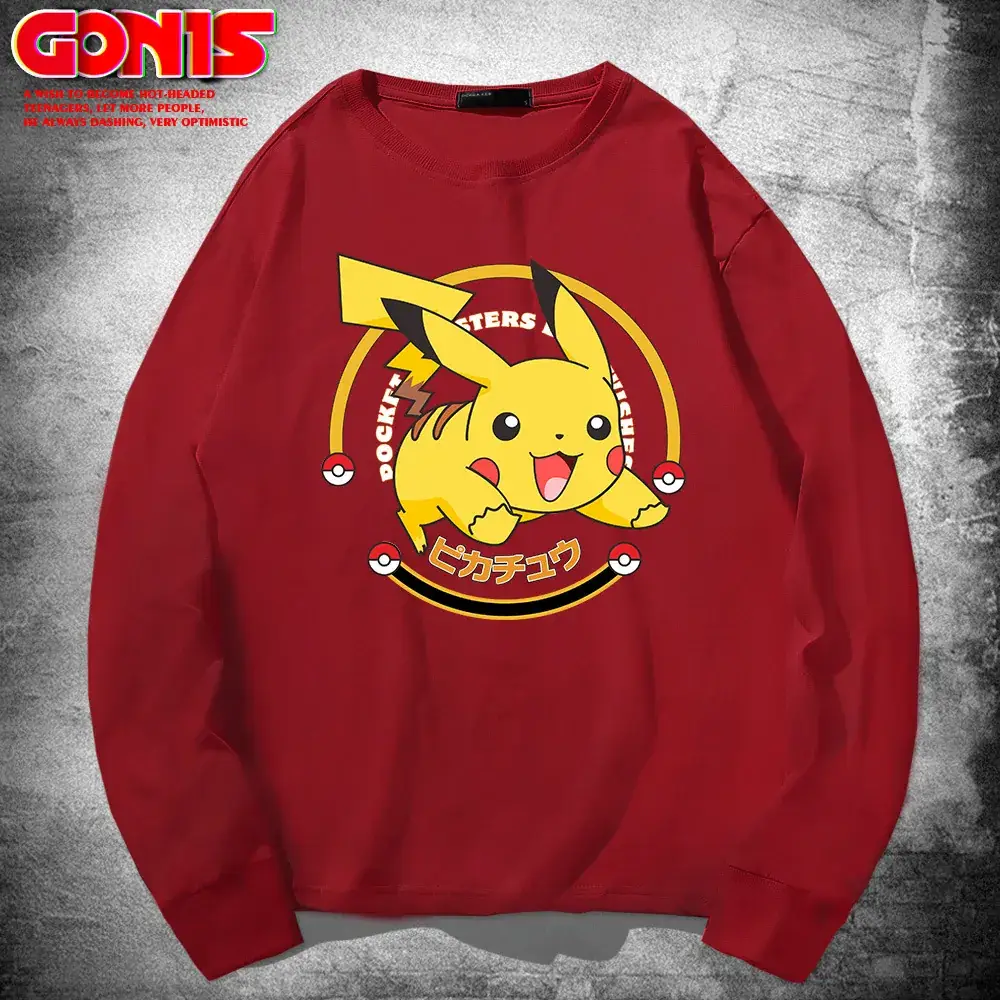 Pikachu Graphic Sweatshirt Red Cotton Long Sleeve - Image 4