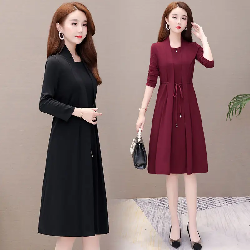 New Spring and Autumn Fake Two-piece Long-sleeve Dress for Women - Image 4