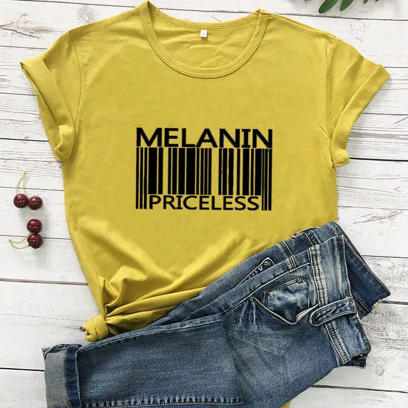 Melanin Priceless T-Shirt Pink Short Sleeve Men Women - Image 11