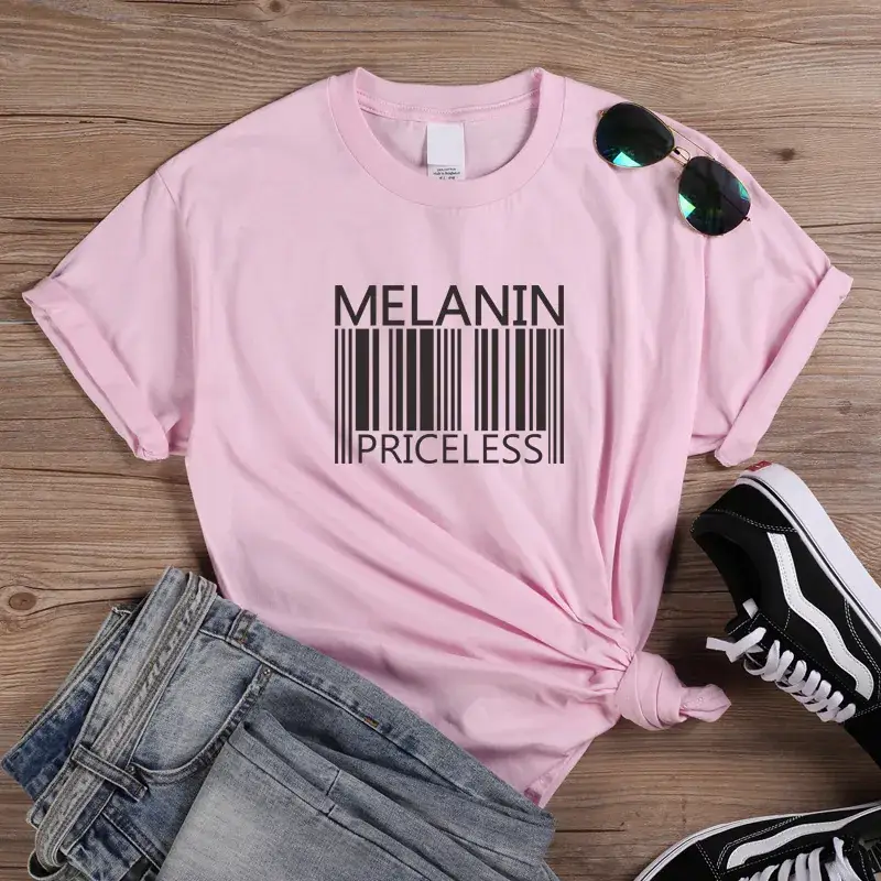Melanin Priceless T-Shirt Pink Short Sleeve Men Women - Image 4