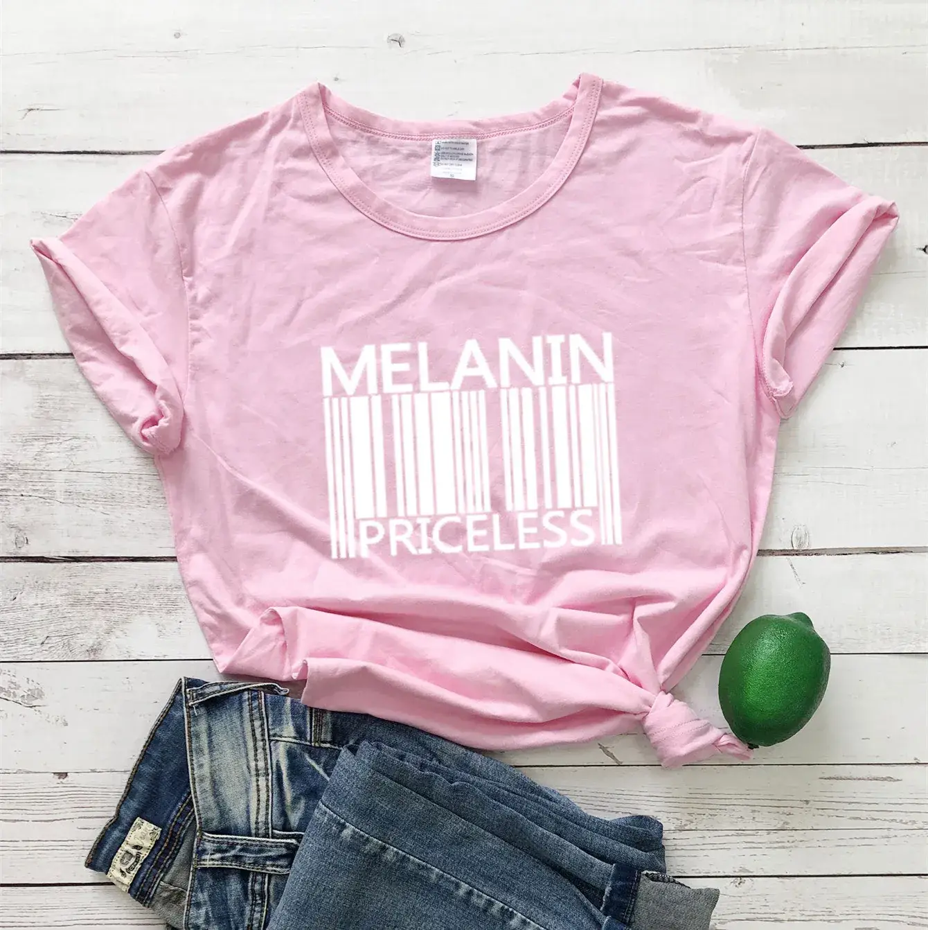 Melanin Priceless T-Shirt Pink Short Sleeve Men Women - Image 5