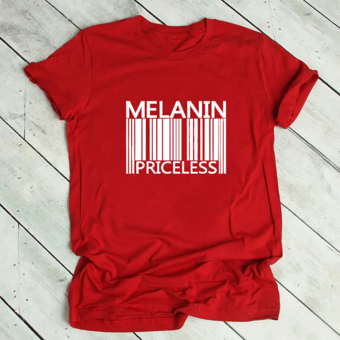 Melanin Priceless T-Shirt Pink Short Sleeve Men Women - Image 9