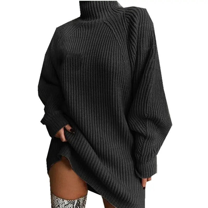 2025 Knit Half-Turtleneck Sweater Dress Maroon - Image 9