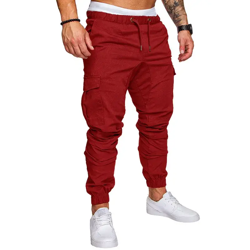 Men Red Cotton Jogger Pants with Drawstring Waist - Image 8