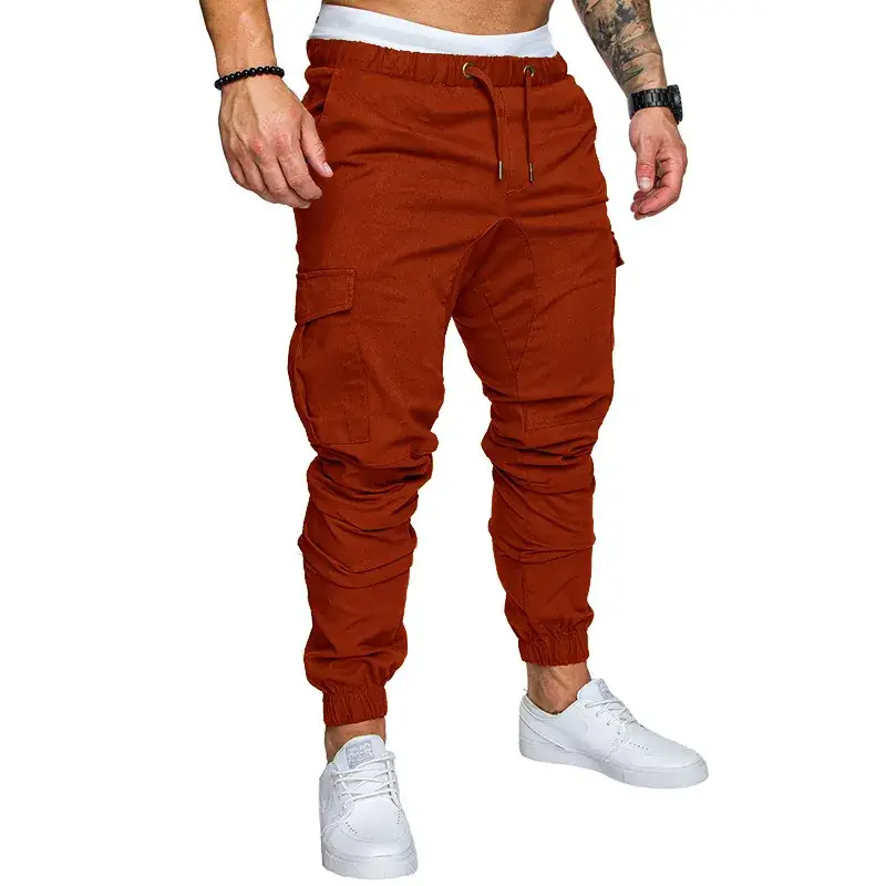 Men Red Cotton Jogger Pants with Drawstring Waist - Image 9