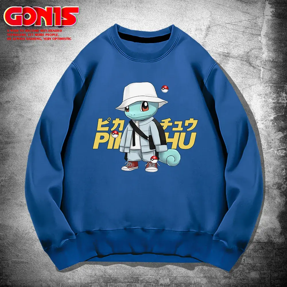 Men & Women Pikachu Graphic Crewneck Sweatshirt Grey