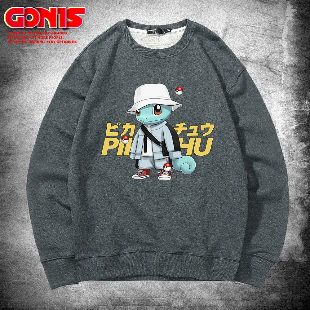 Men & Women Pikachu Graphic Crewneck Sweatshirt Grey