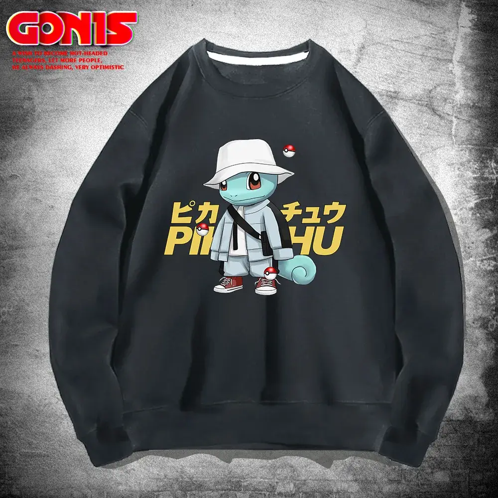 Men & Women Pikachu Graphic Crewneck Sweatshirt Grey