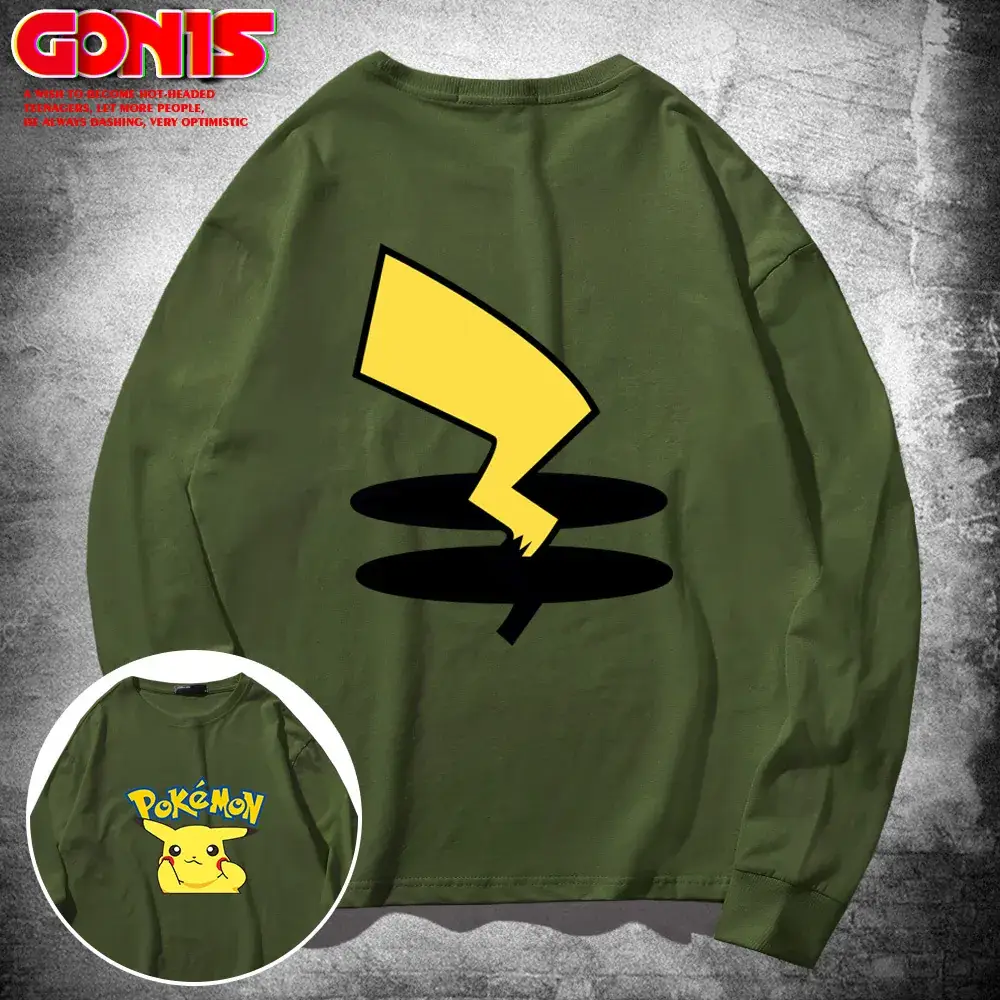 Pikachu Sweatshirt Green Long Sleeve Men Women - Image 6