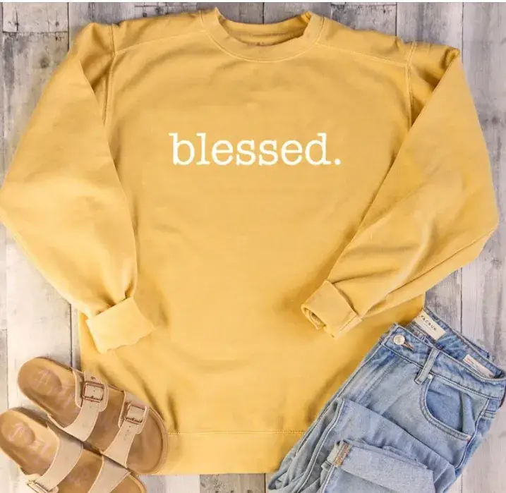 Women's 100% Cotton Blessed Sweatshirt Yellow - Image 2