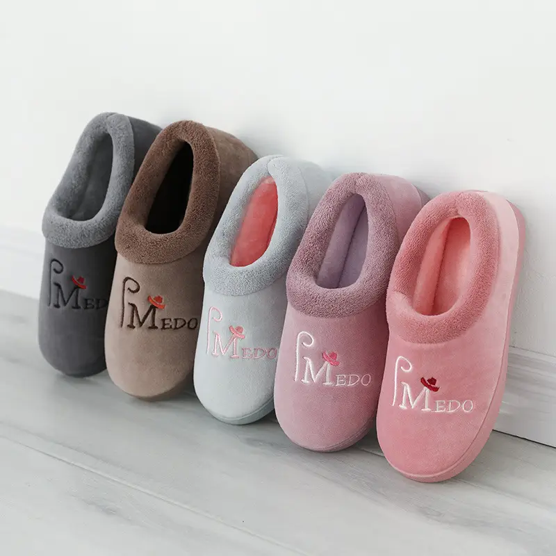 Women's Fleece Lined Winter Slippers Pink Grey - Image 7