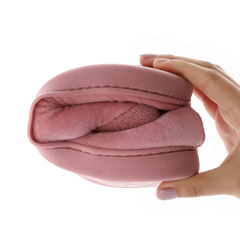 Women's Fleece Lined Winter Slippers Pink Grey - Image 9